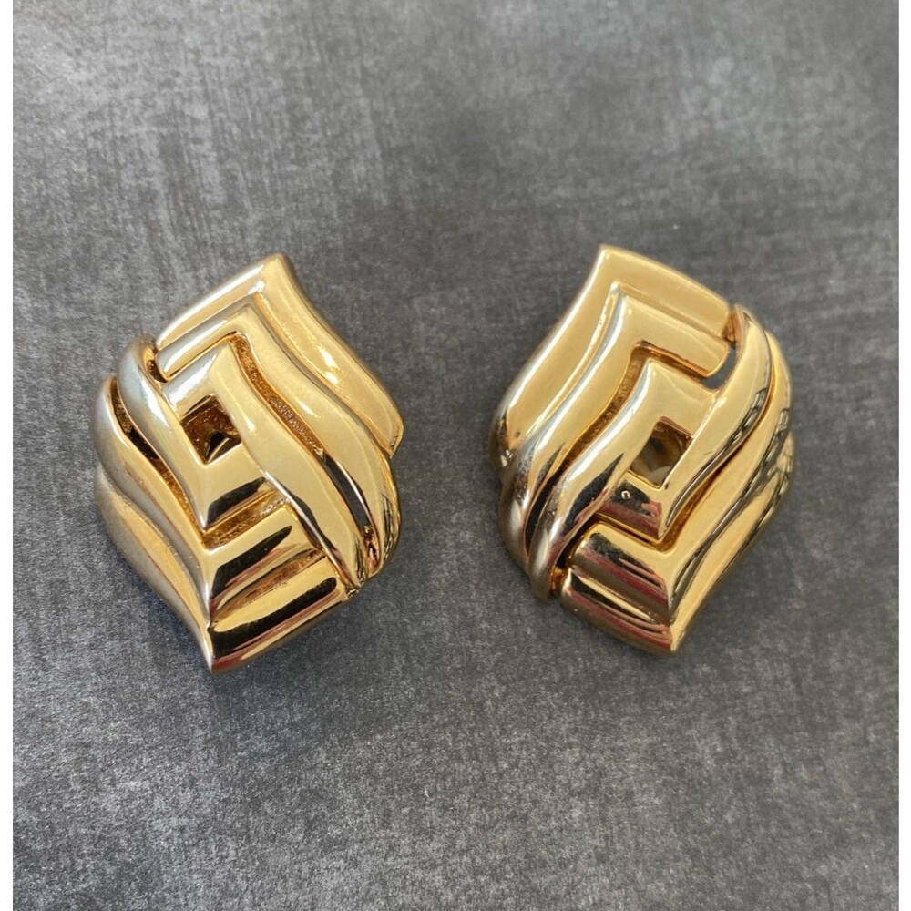 Vintage Signed PISCITELLI Gold & Silver Tone Statement Earrings~ Made In USA